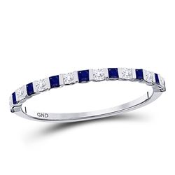 10kt Yellow Gold Princess Blue Sapphire Diamond Alternating Stackable Band Ring 3/8 Cttw
