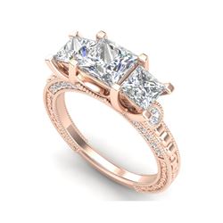 2.66 ctw Princess VS/SI Diamond Art Deco 3 Stone Ring 18K Rose Gold