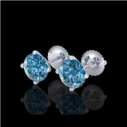 2.5 ctw Fancy Intense Blue Diamond Art Deco Earrings 18K White Gold