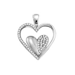 10kt White Gold Round Diamond Double Cradled Heart Pendant 1/5 Cttw