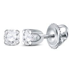 14kt White Gold Child Infant Round Diamond Solitaire Stud Earrings 1/6 Cttw