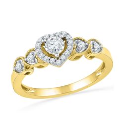 10kt Yellow Gold Round Diamond Solitaire Framed Heart Ring 1/5 Cttw