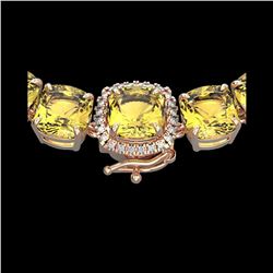 87 ctw Citrine & Diamond Micro Pave Necklace 14K Rose Gold