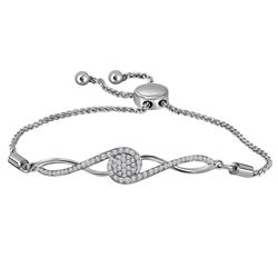 10kt White Gold Round Diamond Bolo Bracelet 1/2 Cttw