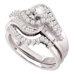 10kt White Gold Diamond Round Bridal Wedding Engagement Ring Band Set 1.00 Cttw