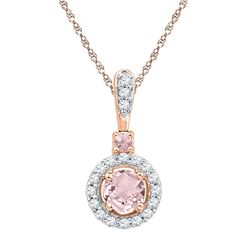 10kt Rose Gold Round Lab-Created Morganite Solitaire Pendant 1/2 Cttw