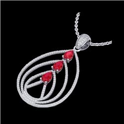 2 ctw Ruby & Micro Pave VS/SI Diamond Designer Necklace 18K White Gold