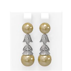 1.01 ctw Diamond and Pearl Earrings 18K White Gold