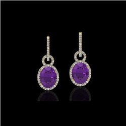 6 ctw Amethyst & Micro Pave Halo VS/SI Diamond Earrings 14K Yellow Gold