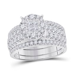 14kt White Gold Princess Diamond Bridal Wedding Engagement Ring Band Set 1-3/4 Cttw