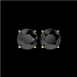 4.19 ctw Fancy Black Diamond Solitaire Stud Earrings 10K Yellow Gold