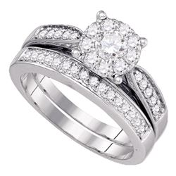 14kt White Gold Round Diamond Bridal Wedding Engagement Ring Band Set 3/4 Cttw