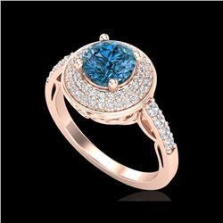 1.7 ctw Intense Blue Diamond Engagement Art Deco Ring 18K Rose Gold