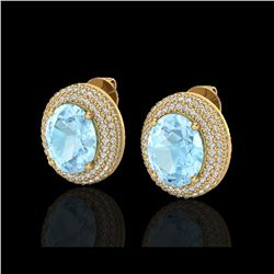 8 ctw Aquamarine & Micro Pave VS/SI Diamond Earrings 18K Yellow Gold
