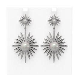 4.31 ctw Diamond and Pearl Earrings 18K White Gold