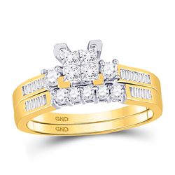 10kt Yellow Gold Princess Diamond Bridal Wedding Engagement Ring Band Set 1/2 Cttw