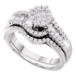 14kt White Gold Princess Diamond Bridal Wedding Engagement Ring Band Set 5/8 Cttw
