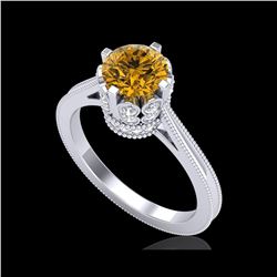 1.5 ctw Intense Fancy Yellow Diamond Art Deco Ring 18K White Gold
