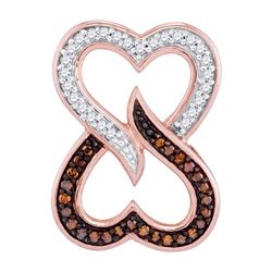 10kt Rose Gold Round Red Color Enhanced Diamond Double Heart Pendant 1/8 Cttw
