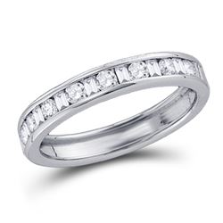 14kt White Gold Round Baguette Diamond Channel-set Wedding Band 1/4 Cttw