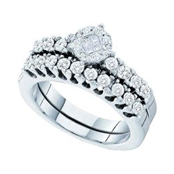 14kt White Gold Princess Round Diamond Bridal Wedding Engagement Ring Band Set 7/8 Cttw