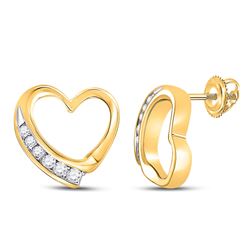 10kt Yellow Gold Round Diamond Heart Stud Earrings 1/10 Cttw