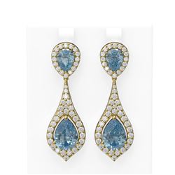 10.01 ctw Blue Topaz & Diamond Earrings 18K Yellow Gold