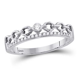 10kt White Gold Round Diamond Rolo Link Stackable Band Ring 1/12 Cttw