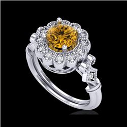 1.2 ctw Intense Fancy Yellow Diamond Art Deco Ring 18K White Gold