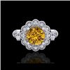 Image 2 : 1.2 ctw Intense Fancy Yellow Diamond Art Deco Ring 18K White Gold