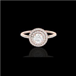 1 ctw Micro Pave VS/SI Diamond Solitaire Ring Halo 14K Rose Gold