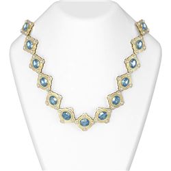 79.3 ctw Blue Topaz & Diamond Necklace 18K Yellow Gold