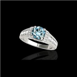 1.5 ctw SI Certified Fancy Blue Diamond Antique Ring 10K White Gold
