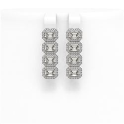 4.52 ctw Emerald Cut Diamond Micro Pave Earrings 18K White Gold