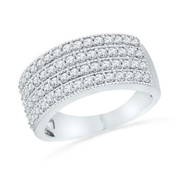 10kt White Gold Round Diamond 4-Row Symmetrical Band Ring 1.00 Cttw