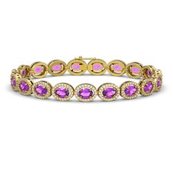 13.11 ctw Amethyst & Diamond Micro Pave Halo Bracelet 10K Yellow Gold