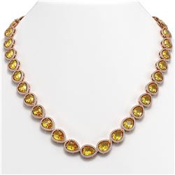36.8 ctw Fancy Citrine & Diamond Micro Pave Halo Necklace 10K Rose Gold