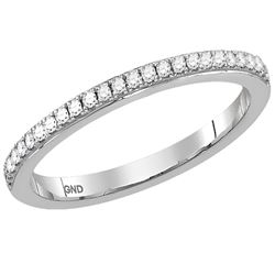 14kt White Gold Round Diamond Single Row Stackable Band Ring 1/8 Cttw