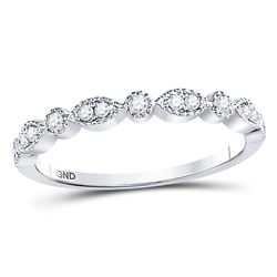 10kt White Gold Round Diamond Milgrain Stackable Band Ring 1/6 Cttw