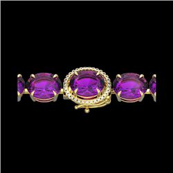 78 ctw Amethyst & Micro Pave Diamond Bracelet 14K Yellow Gold