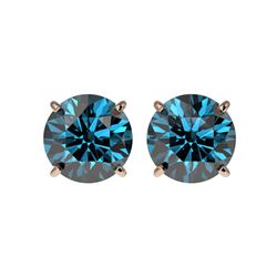 2.50 ctw Certified Intense Blue Diamond Stud Earrings 10K Rose Gold