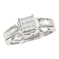 14kt White Gold Princess Diamond Bridal Wedding Engagement Ring Band Set 1/2 Cttw