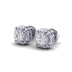 1.11 ctw VS/SI Diamond Solitaire Art Deco Stud Earrings 18K White Gold