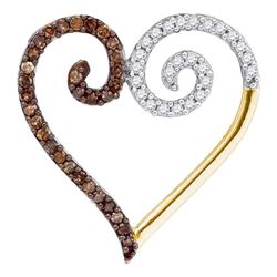 10kt Yellow Gold Round Brown Diamond Heart Pendant 1/4 Cttw