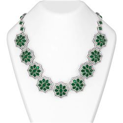 81.71 ctw Emerald & Diamond Necklace 18K White Gold