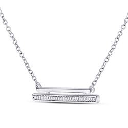 10kt White Gold Round Diamond Double Horizontal Bar Necklace 1/12 Cttw
