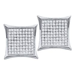 10kt White Gold Round Diamond Square Cluster Earrings 1/6 Cttw