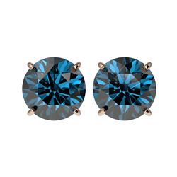4 ctw Certified Intense Blue Diamond Stud Earrings 10K Rose Gold