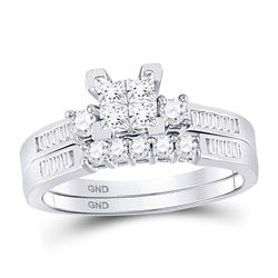 10kt White Gold Princess Diamond Bridal Wedding Engagement Ring Band Set 1/2 Cttw