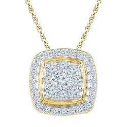 10kt Yellow Gold Round Diamond Square Cluster Fashion Pendant 1/2 Cttw